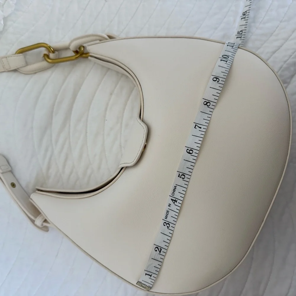 Minimal Cream Crescent Shoulder Bag with Gold Accent - Picture 4 of 6